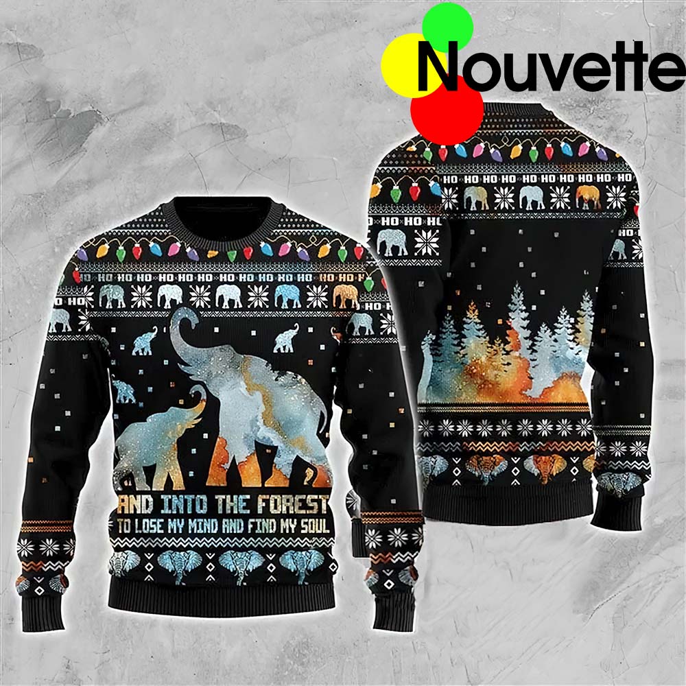 Elephant And Into The Forest Ugly Christmas Sweater