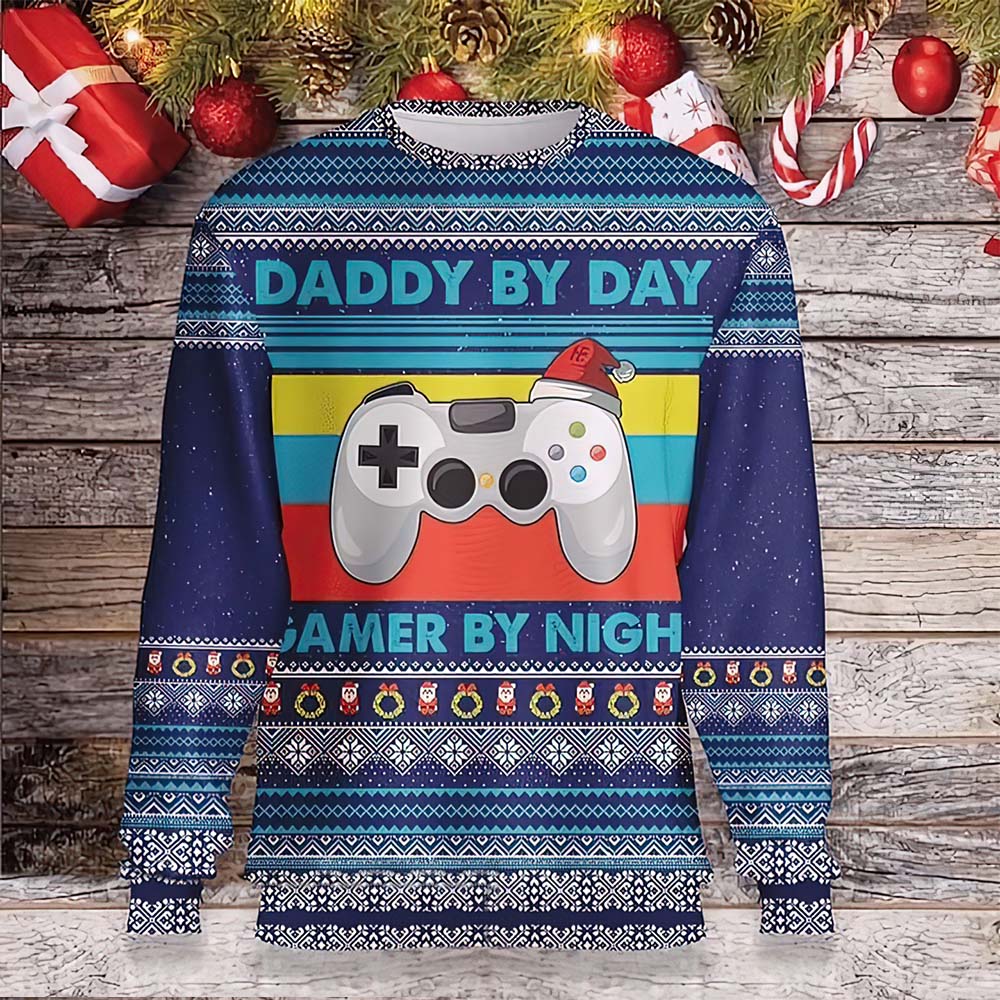 Daddy By Day Gamer By Night Christmas Sweater Daddy By Day Gamer By Night Christmas Sweater