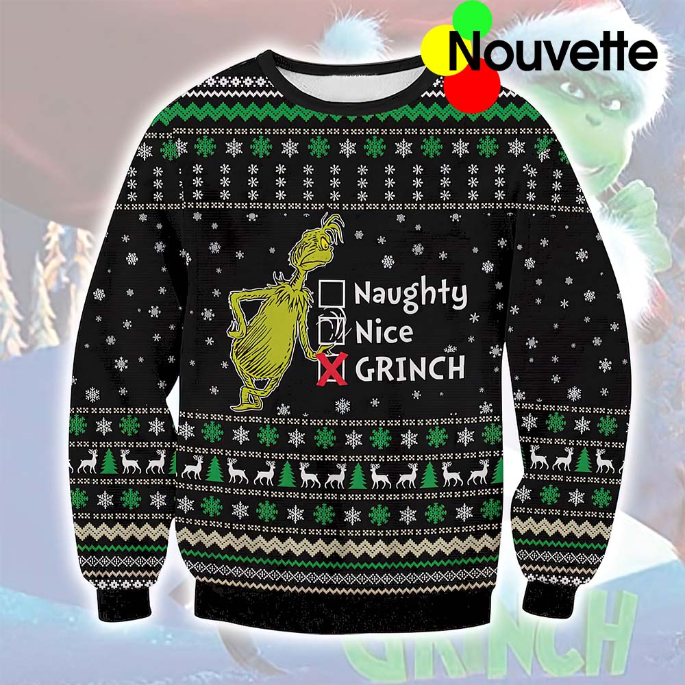 Naughty Nice Grinch Ugly Christmas Sweater Naughty Nice Grinch Ugly Christmas Sweater