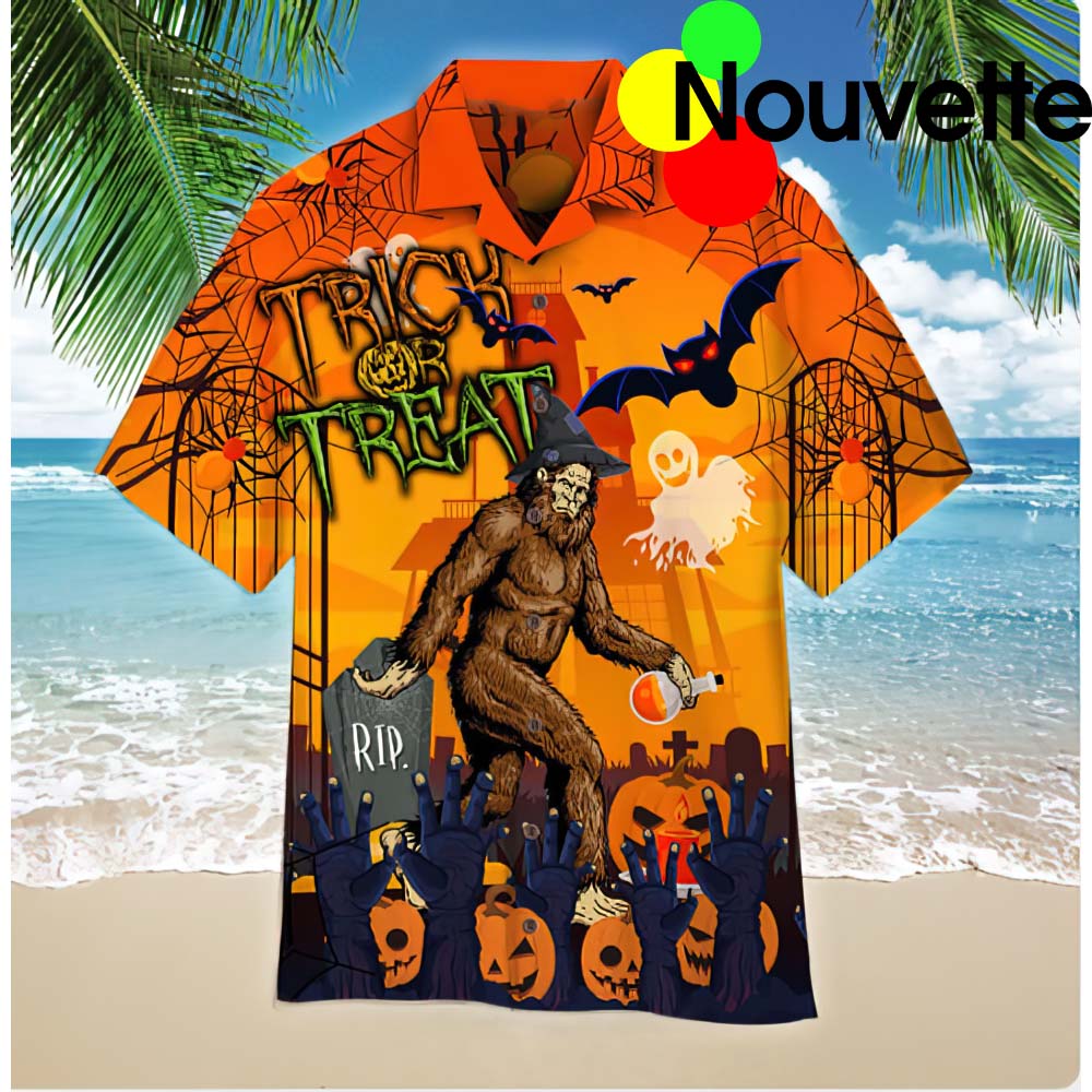 Trick Or Treat Bigfoot Halloween Hawaiian Shirt Trick Or Treat Bigfoot Halloween Hawaiian Shirt