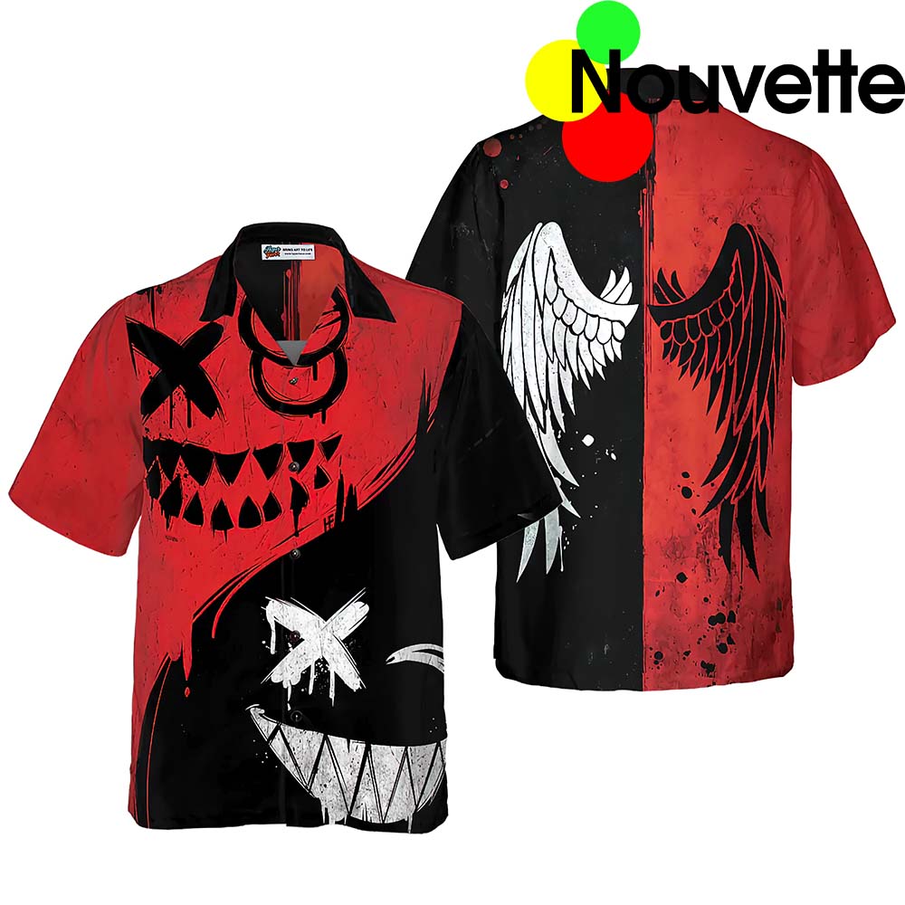 Halloween Evil Smile Red And Black Hawaiian Shirt Halloween Evil Smile Red And Black Hawaiian Shirt