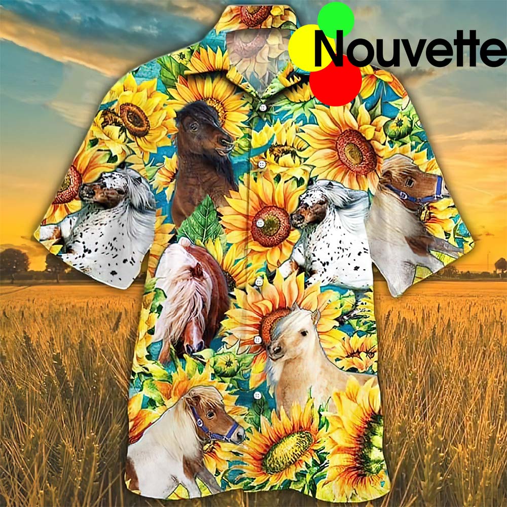 Miniature Horse Sunflower Hawaiian Shirt