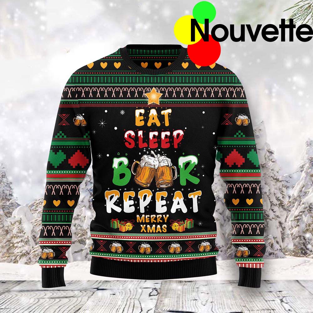Eat Sleep Beer Repeat Merry Xmas Christmas Sweater Eat Sleep Beer Repeat Merry Xmas Christmas Sweater