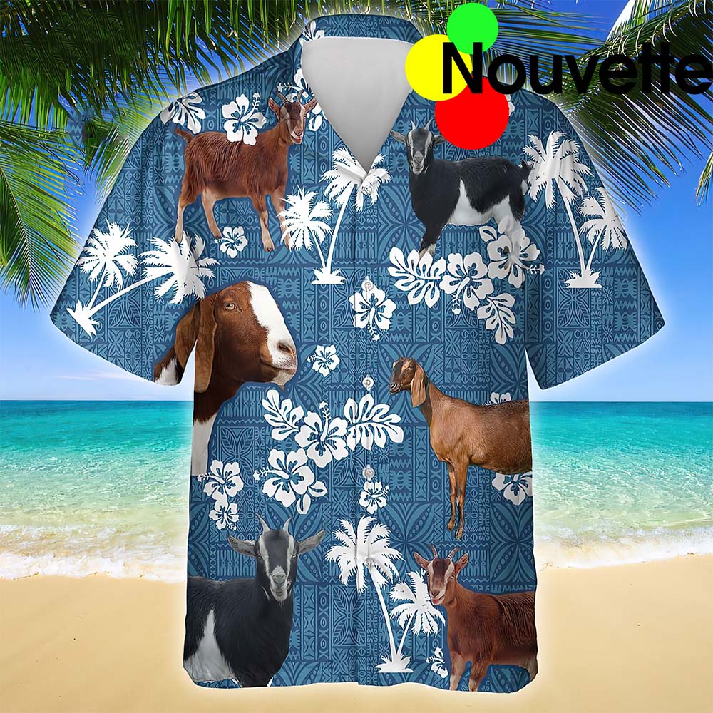 Nubian Goat Blue Tribal Hawaiian Shirt
