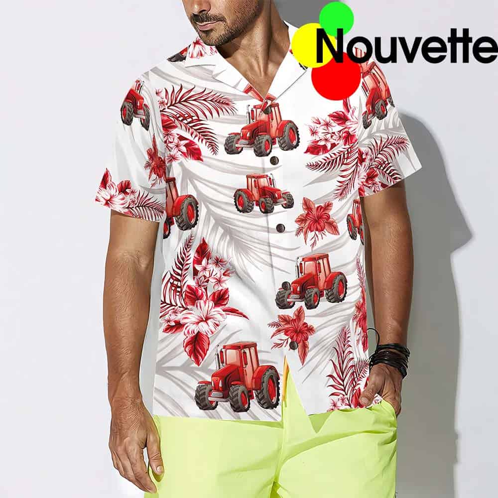 Tropical Red Tractor Hawaiian Shirt Tropical Red Tractor Hawaiian Shirt