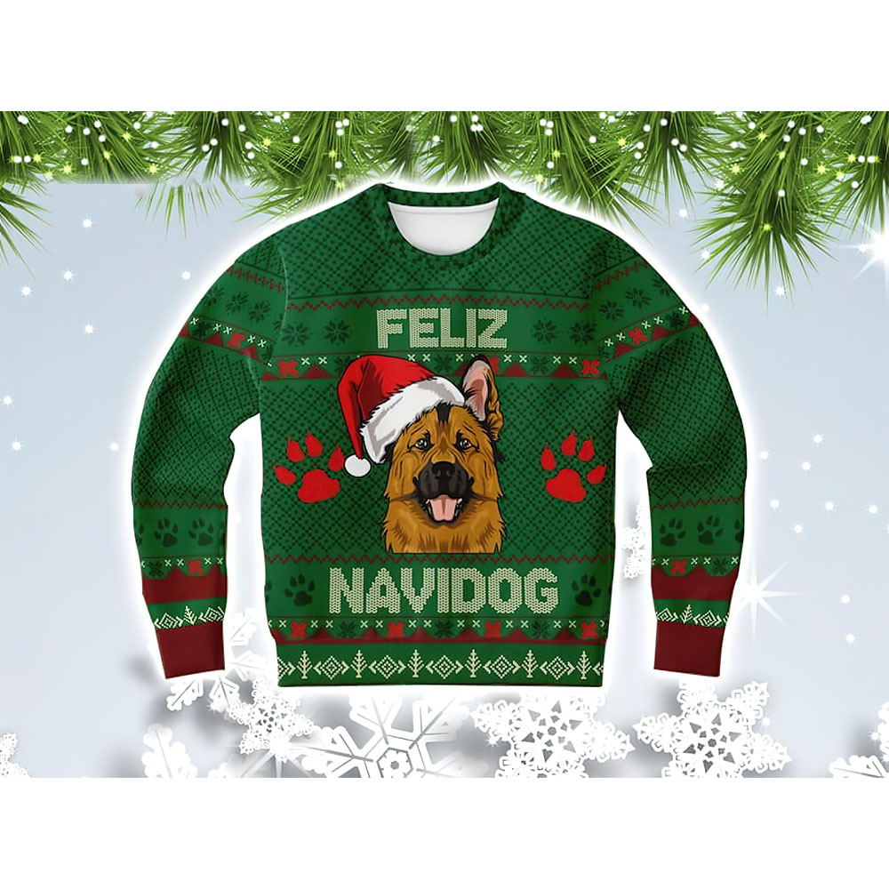 German Shepherd Feliz Navidog Christmas Sweater German Shepherd Feliz Navidog Christmas Sweater