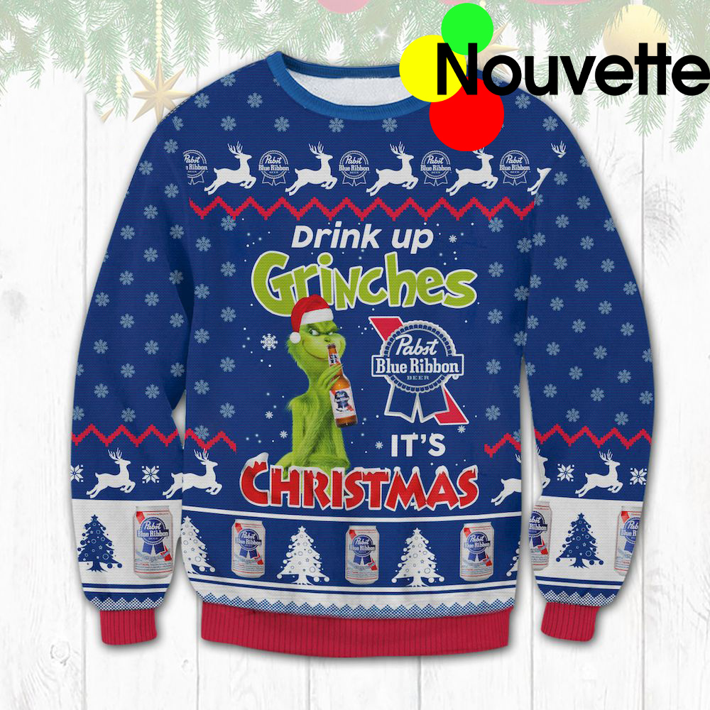 Pabst Blue Ribbon Drink Up Grinches Ugly Christmas Sweater Pabst Blue Ribbon Drink Up Grinches Ugly Christmas Sweater
