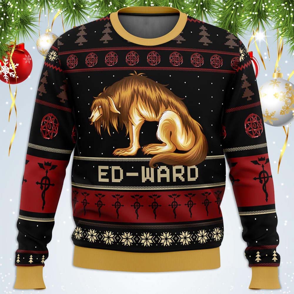 Fullmetal Alchemist Chimera Nina Tucker Ed-Ward Ugly Christmas Sweater Fullmetal Alchemist Chimera Nina Tucker Ed-Ward Ugly Christmas Sweater