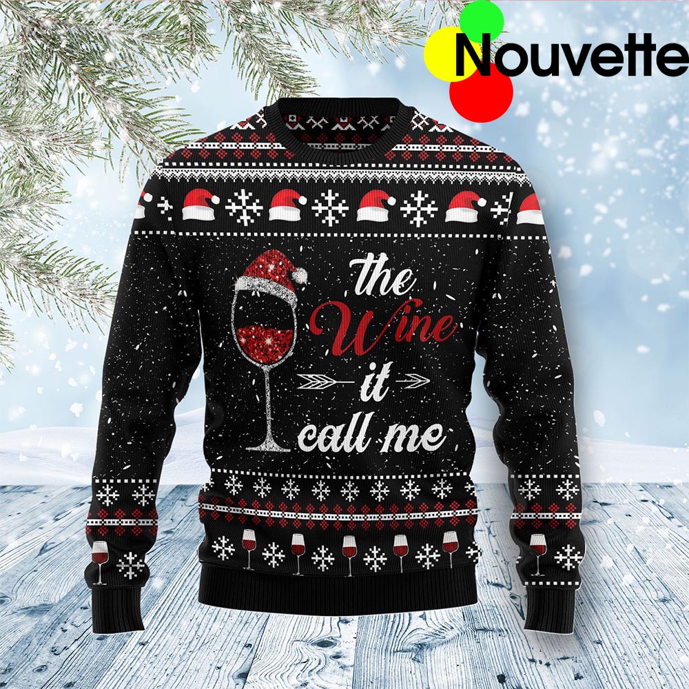 Red Wine It Calls Me Christmas Ugly Sweater