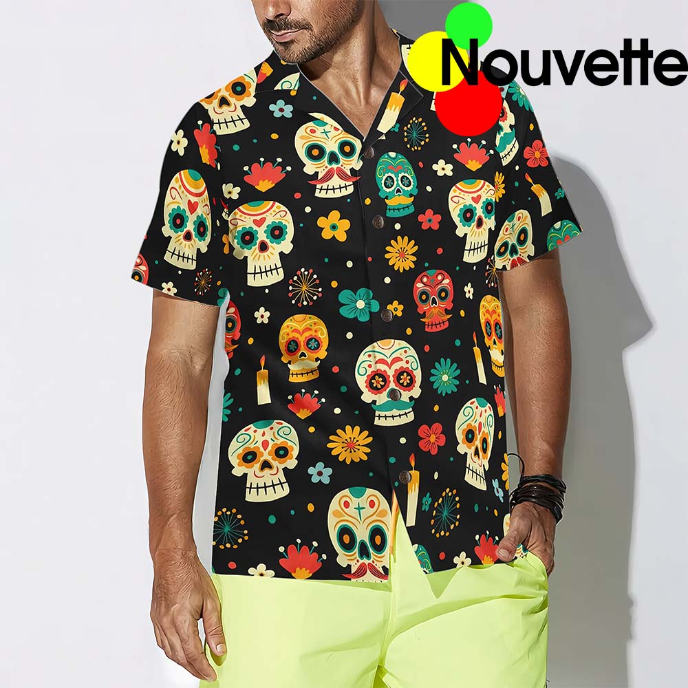 Skull Day Of The Dead Pattern Flower Hawaiian Shirt Skull Day Of The Dead Pattern Flower Hawaiian Shirt