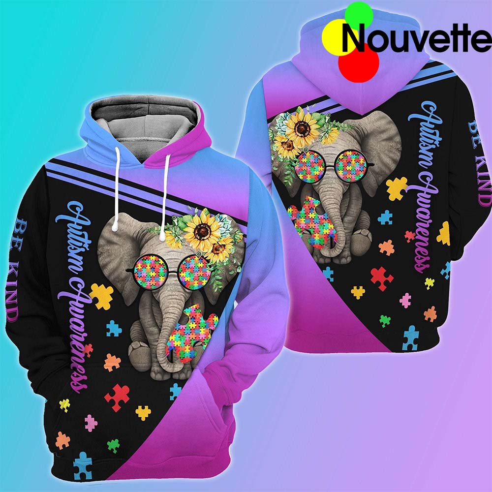 Elephant Autism Awareness 3D Hoodie