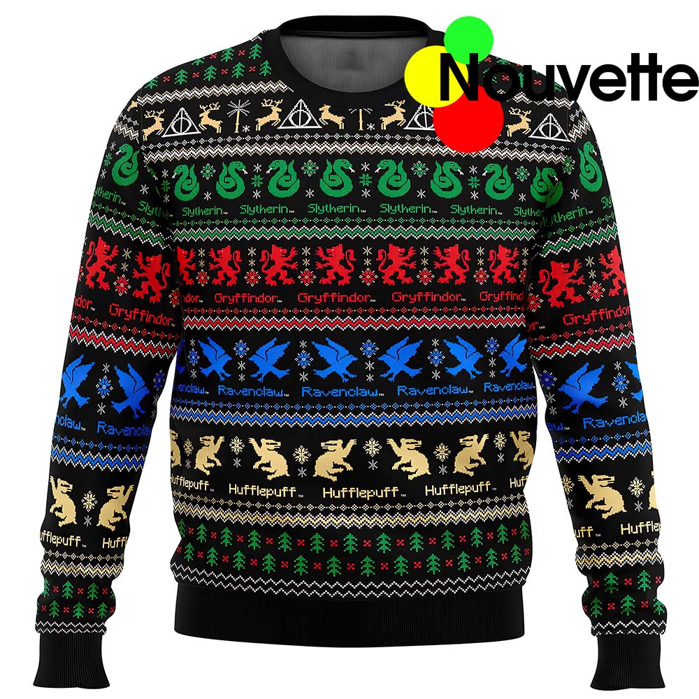 Harry Potter Hogwarts Houses Ugly Christmas Sweater Harry Potter Hogwarts Houses Ugly Christmas Sweater