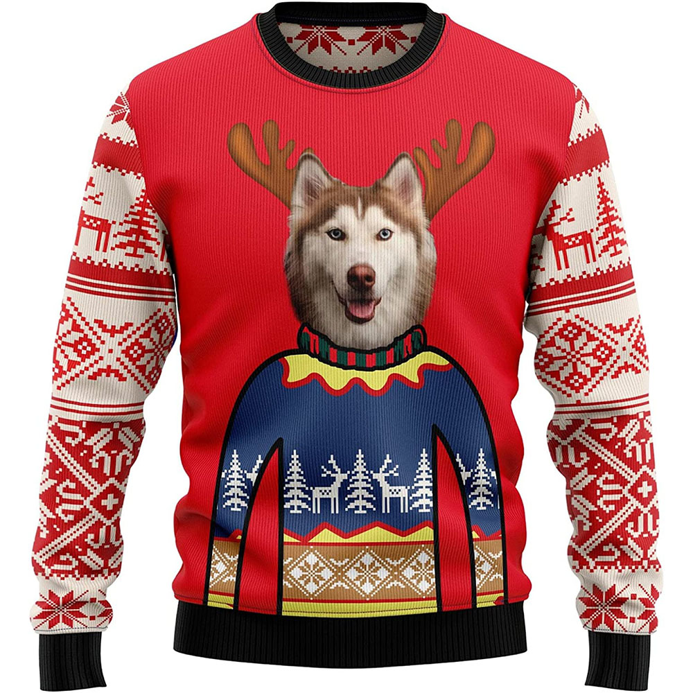 Husky Reindeer Ugly Christmas Sweater