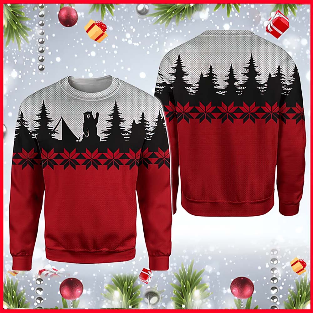 Merry Xmas Bear Dark Camping Christmas Sweater