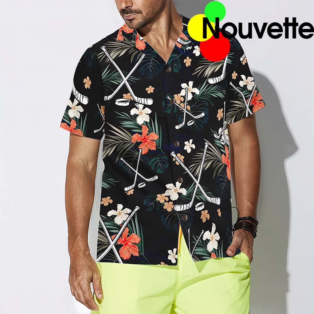 Hockey Tropical Black And Blue Hawaiian Shirt