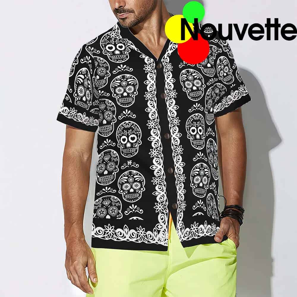 Sugar Skull On Black Hawaiian Shirt Sugar Skull On Black Hawaiian Shirt