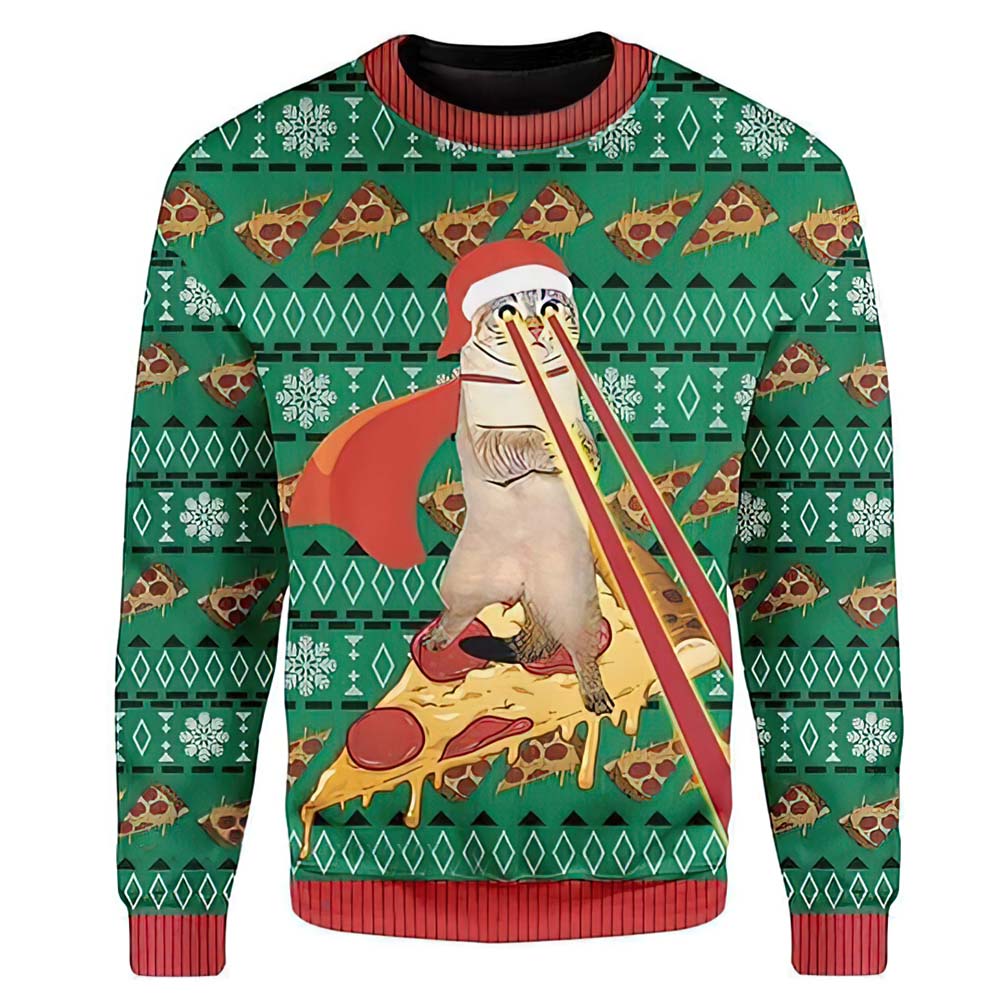 Cat And Delicious Pizza Christmas Sweater Cat And Delicious Pizza Christmas Sweater