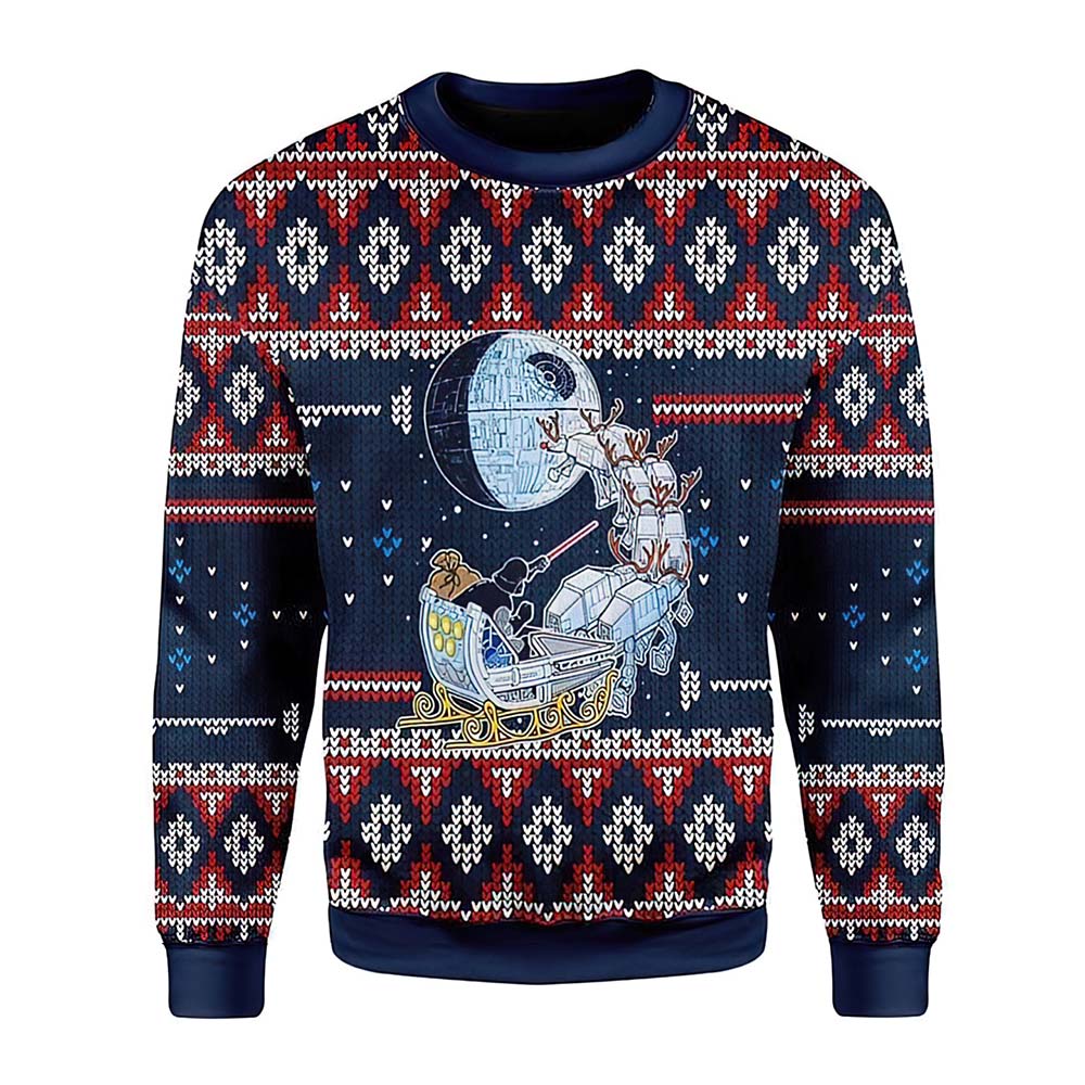 Patterns And Dark Santa Claus Riding Reindeer Christmas Sweater Patterns And Dark Santa Claus Riding Reindeer Christmas Sweater