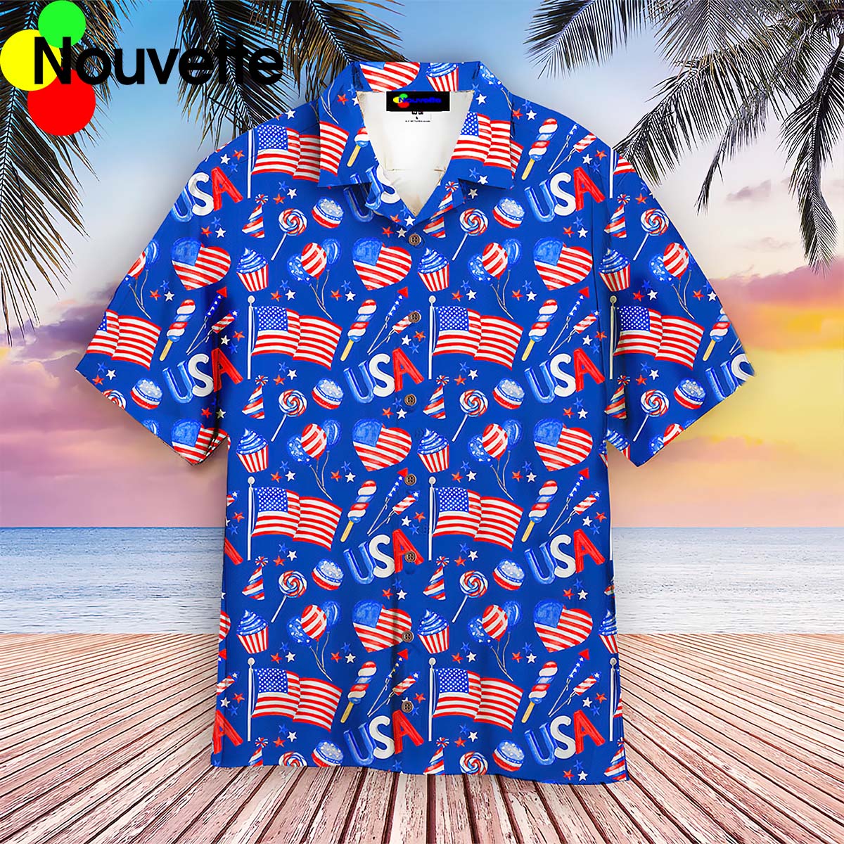 Fourth Of July American Flags Blue Aloha Hawaiian Shirt Fourth Of July American Flags Blue Aloha Hawaiian Shirt