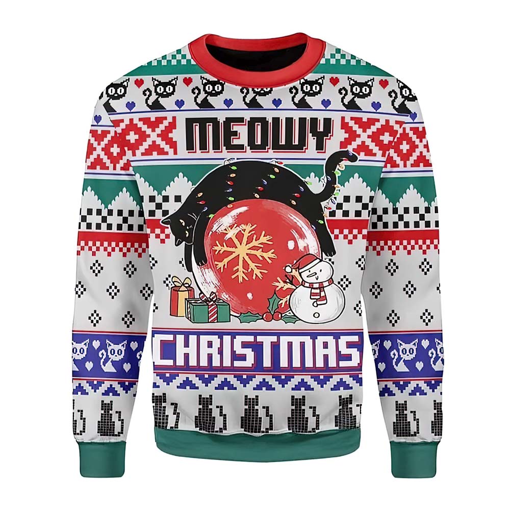 Black Cat On Snowball Meowy Christmas Sweater Black Cat On Snowball Meowy Christmas Sweater