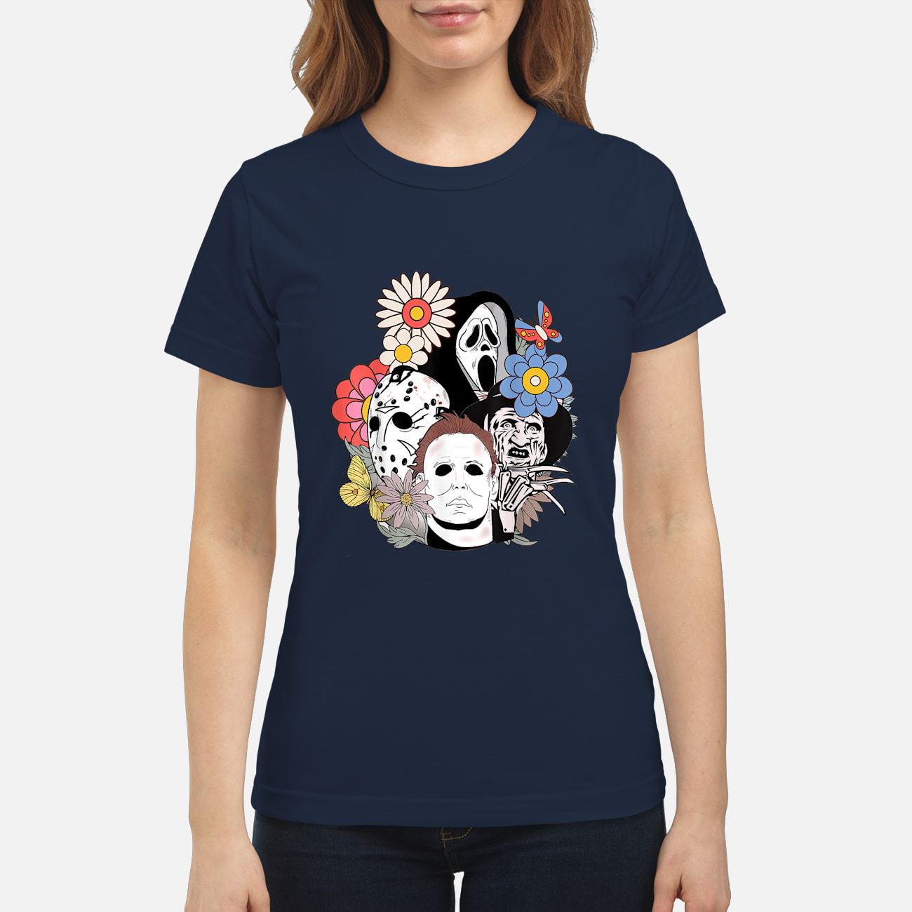 Floral Horror Characters Halloween Shirt Floral Horror Characters Halloween Shirt