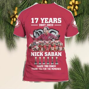 Alabama Nick Saban 17 Years Thank You Coach Thank You For The Memories Shirt