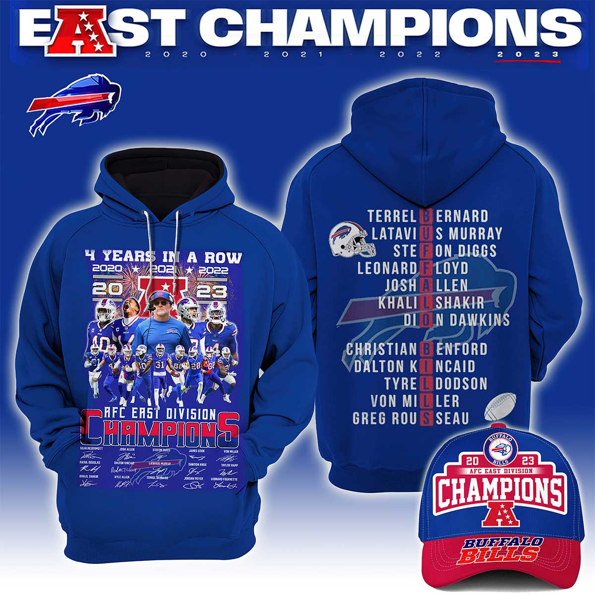 Bills AFC East Division Champions 4 Years In A Row Shirt Bills AFC East Division Champions 4 Years In A Row Hoodie
