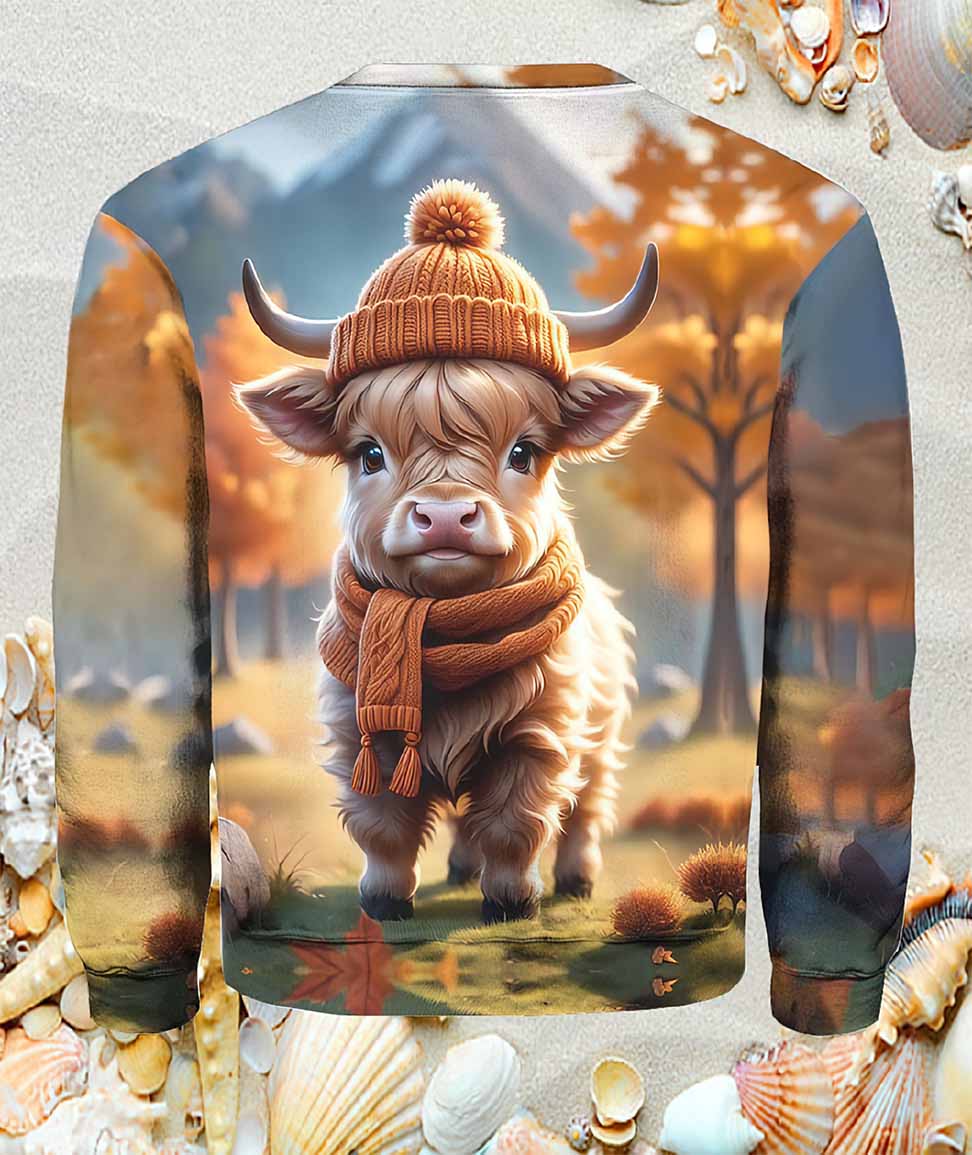 Cute Adorable Baby Highland Cow Print Crew Neck Shirt Cute Adorable Baby Highland Cow Print Crew Neck Shirt