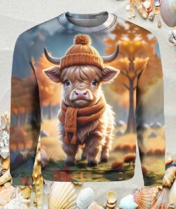 Cute Adorable Baby Highland Cow Print Crew Neck Shirt Cute Adorable Baby Highland Cow Print Crew Neck Shirt