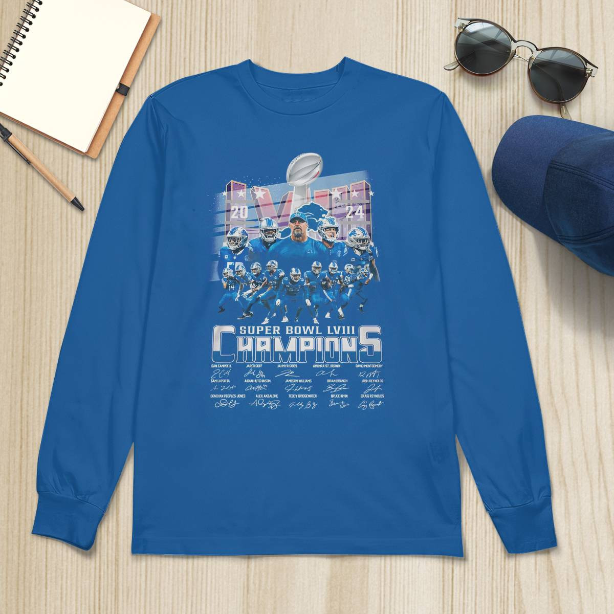 Detroit Lions Super Bowl LVIII 2024 Champions Signatures Shirt Detroit Lions Super Bowl LVIII 2024 Champions Signatures Shirt