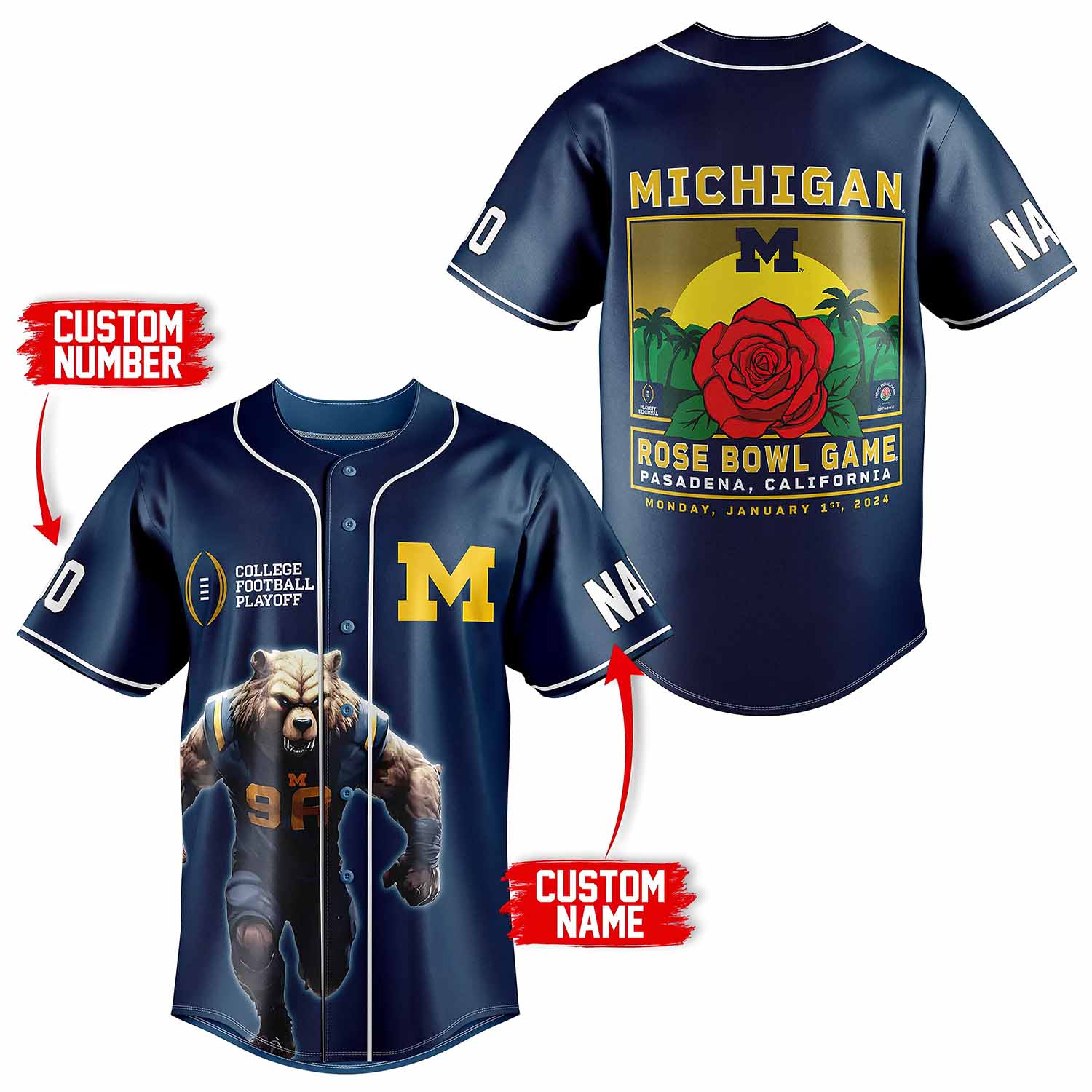 Michigan Rose Bowl 2024 Customized Baseball Jersey Michigan Rose Bowl 2024 Customized Baseball Jersey