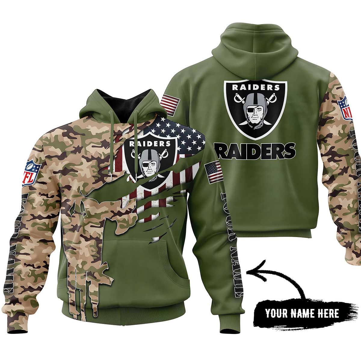 Raiders Personalized Veterans Camo Hoodie Raiders Personalized Veterans Camo Hoodie