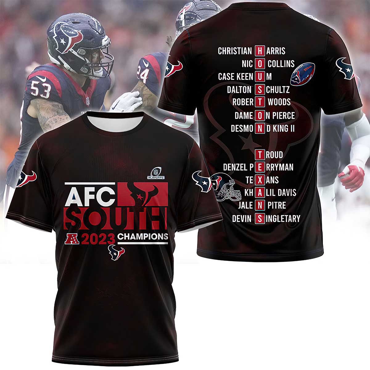 Texans AFC South 2023 Champion 3D Shirt Texans AFC South 2023 Champion 3D Shirt