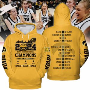 2024 Big Ten Womens Basketball Champions Iowa Hawkeyes Back To Back To Back Hoodie 2024 Big Ten Womens Basketball Champions Iowa Hawkeyes Back To Back To Back Hoodie