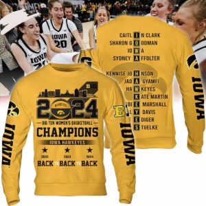 2024 Big Ten Women’s Basketball Champions Iowa Hawkeyes Back To Back To Back Hoodie1