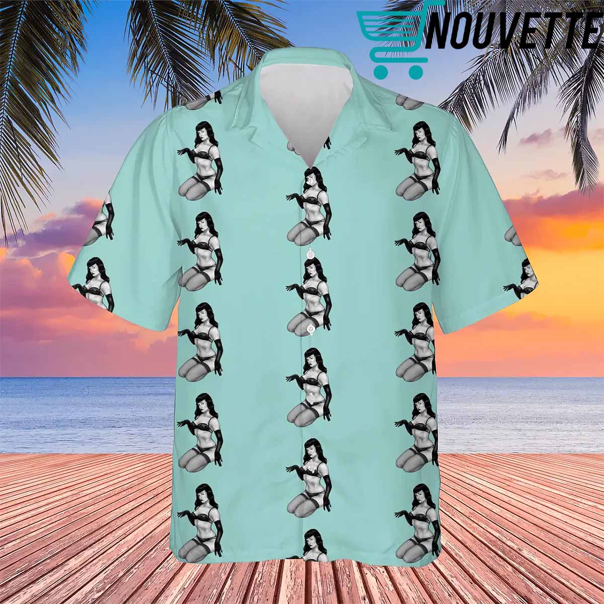 Bettie Page Pin Up Greyscale Hawaiian Shirt Bettie Page Pin Up Greyscale Hawaiian Shirt