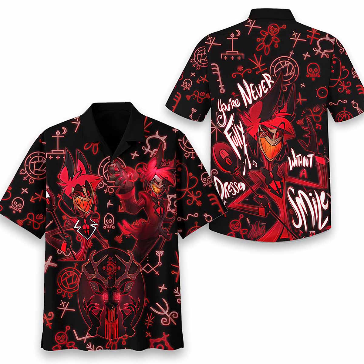 Hazbin Hotel You’re Never Fully Dressed Without A Smile Hawaiian Shirt Hazbin Hotel Youre Never Fully Dressed Without A Smile Hawaiian Shirt