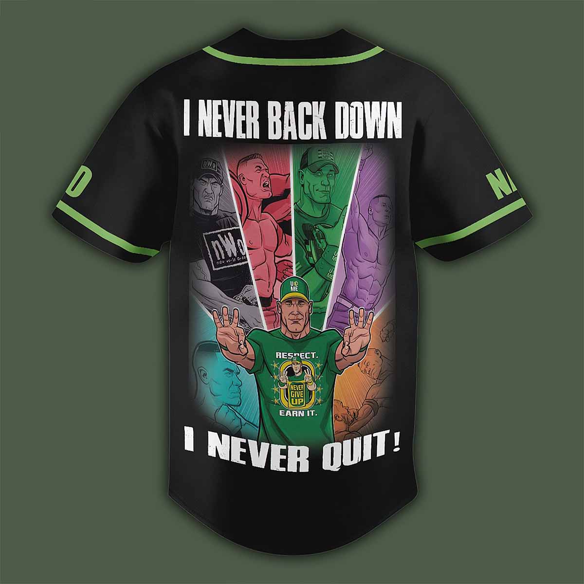 John Cena I Never Back Down I Never Quit Custom Baseball Jersey John Cena I Never Back Down I Never Quit Custom Baseball Jersey