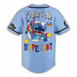 Stitch It’s Okay To Be Different Autism Awareness Custom Baseball Jersey