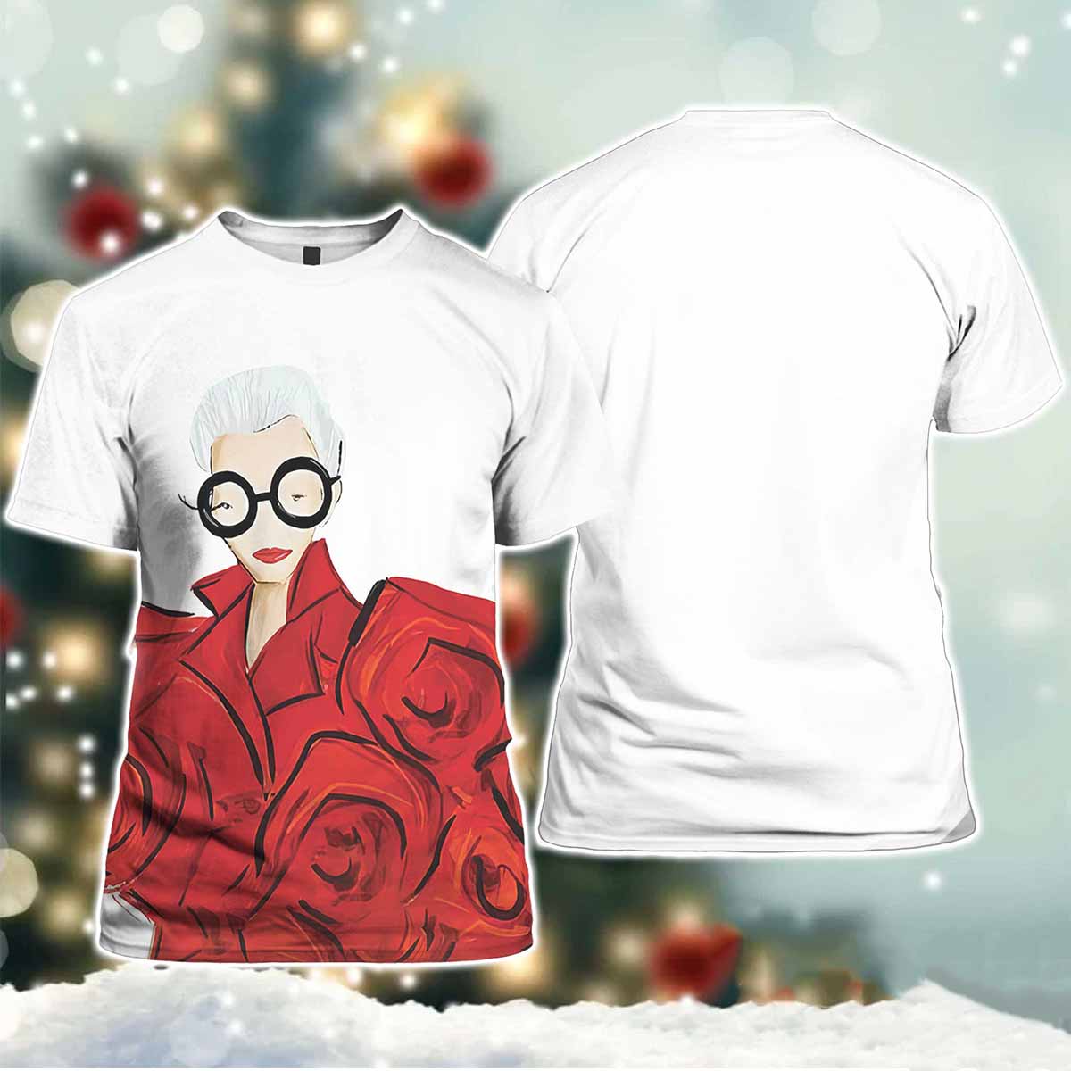Women's Iris Apfel Print V Neck Shirt Women's Iris Apfel Print V Neck Shirt