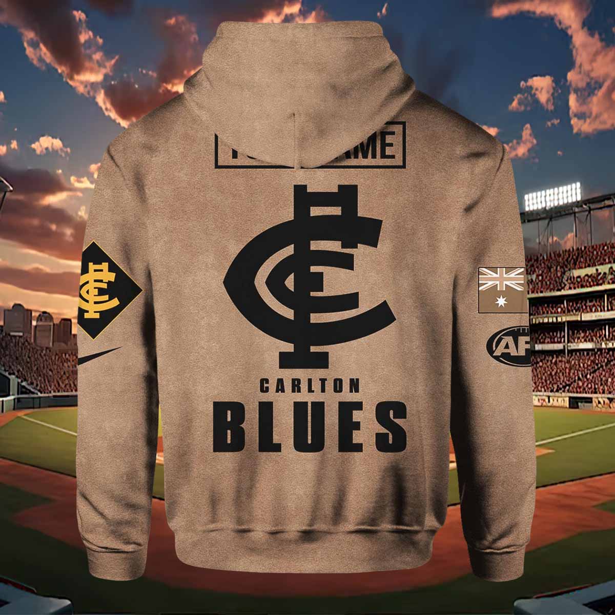 Carlton Blues Anzac Day Brown Hoodie Carlton Blues Anzac Day Brown Hoodie