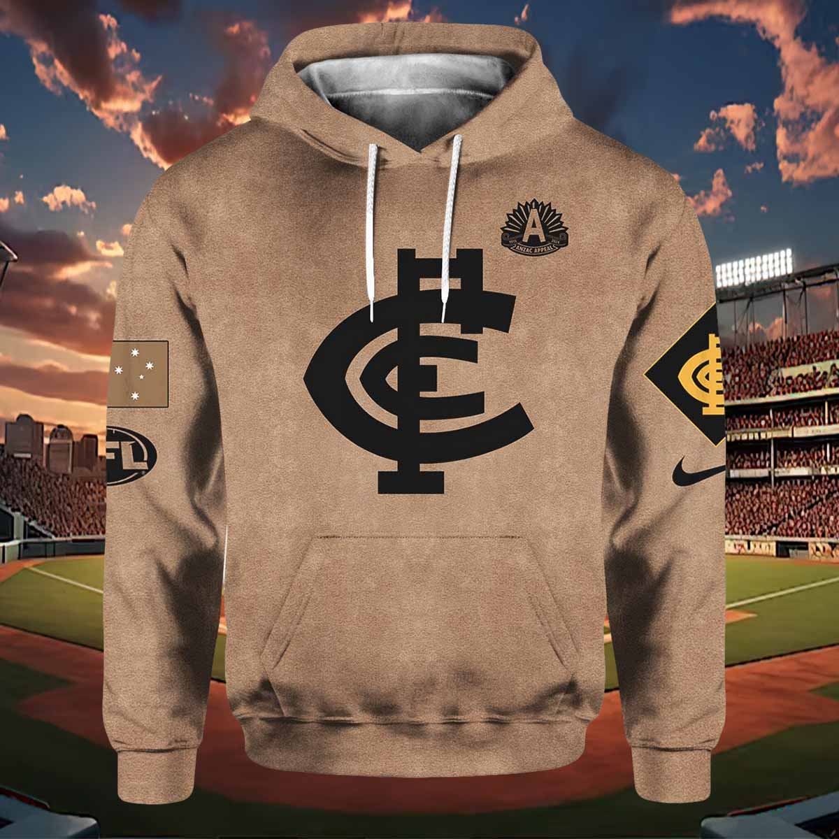 Carlton Blues Anzac Day Brown Hoodie Carlton Blues Anzac Day Brown Hoodie