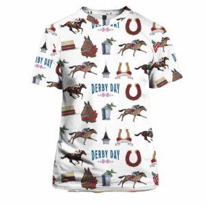 Women’s Derby Horses Print V Neck Shirt Women’s Derby Horses Print V Neck Shirt