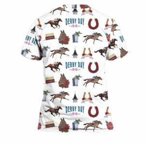 Women's Derby Horses Print V Neck Shirt