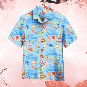 Happy Birthday Cake Pattern Blue Hawaiian Shirt Happy Birthday Cake Pattern Blue Hawaiian Shirt