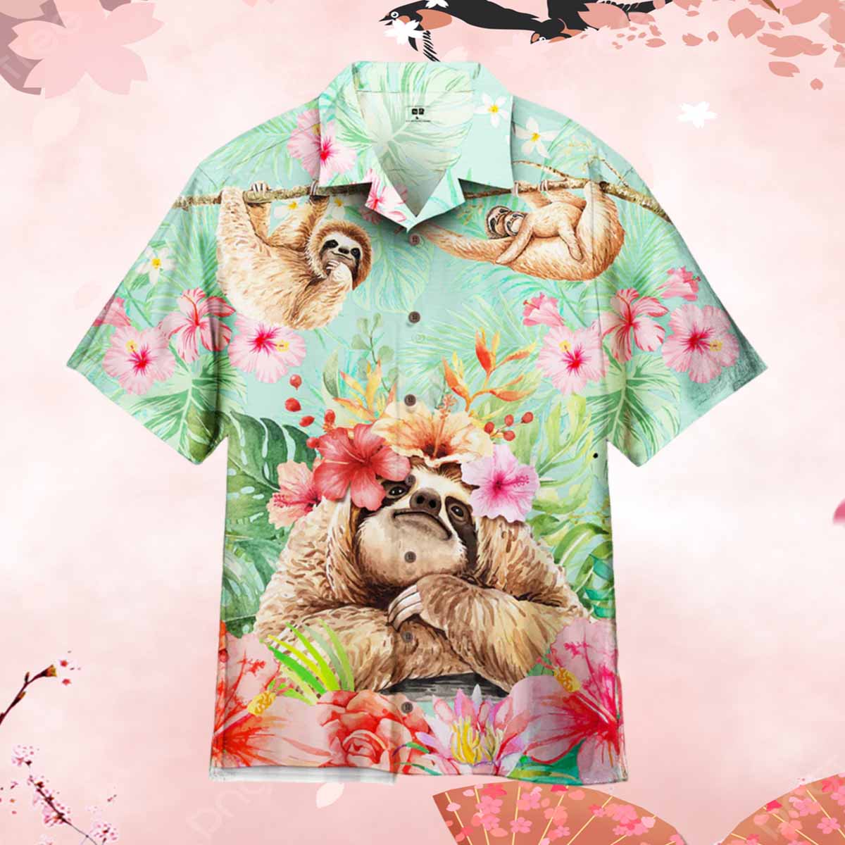 Hibiscus Flower Sloth Hawaiian Shirt Hibiscus Flower Sloth Hawaiian Shirt