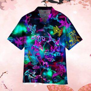 Tribal Shark Maori Neon Pattern Hawaiian Shirt