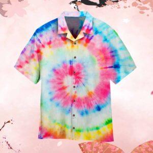Vibrant Spiral Tie Dye Hippie Hawaiian Shirt