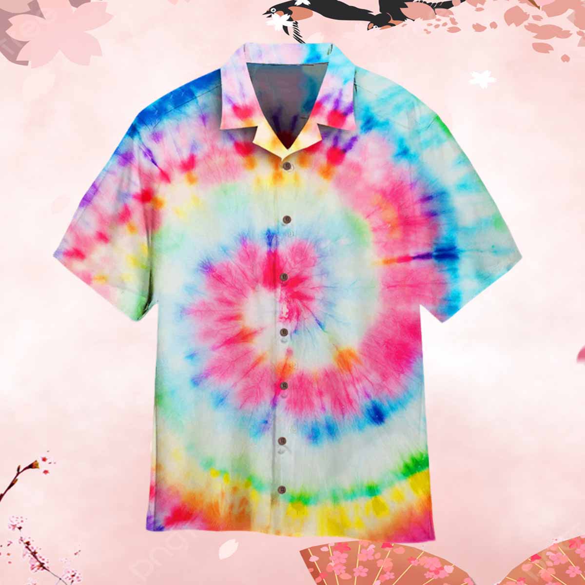 Vibrant Spiral Tie Dye Hippie Hawaiian Shirt Vibrant Spiral Tie Dye Hippie Hawaiian Shirt