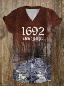 Blood 1962 Never Forget Halloween Print V Neck Shirt